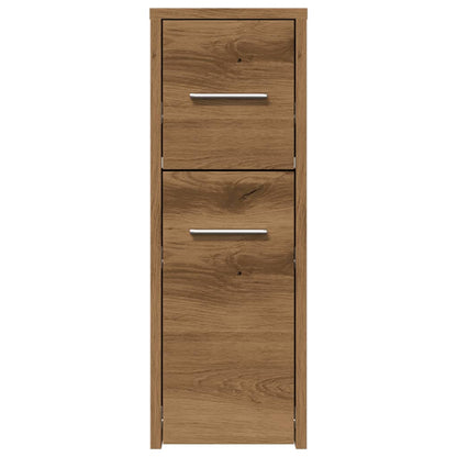 Badkamerkast smal met wielen bewerkt hout artisanaal eikenkleur