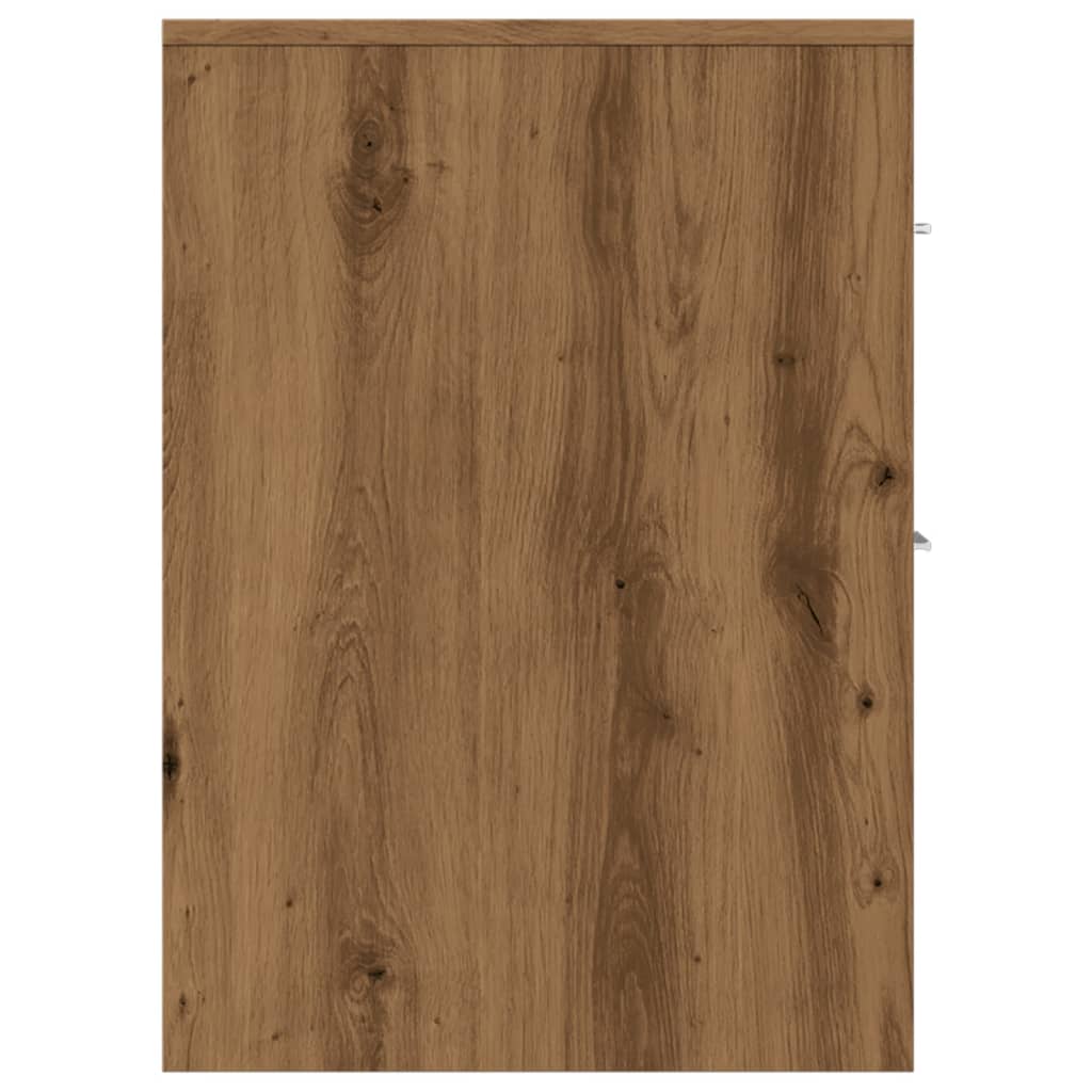 Badkamerkast smal met wielen bewerkt hout artisanaal eikenkleur