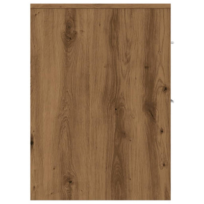 Badkamerkast smal met wielen bewerkt hout artisanaal eikenkleur