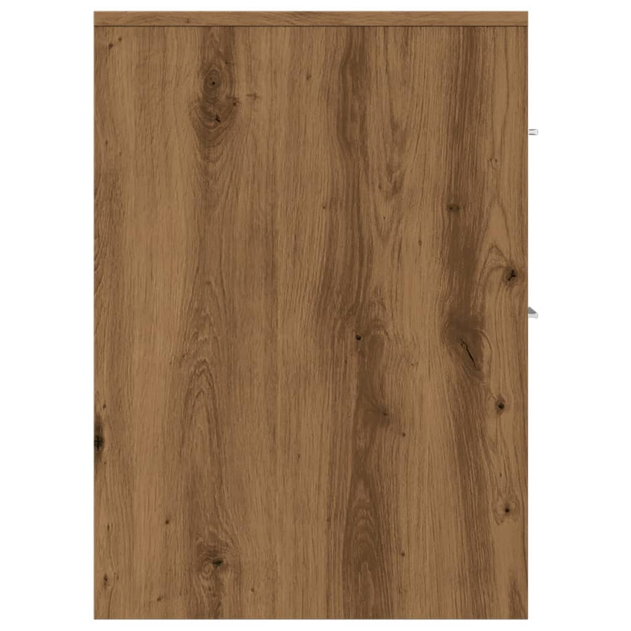 Badkamerkast smal met wielen bewerkt hout artisanaal eikenkleur