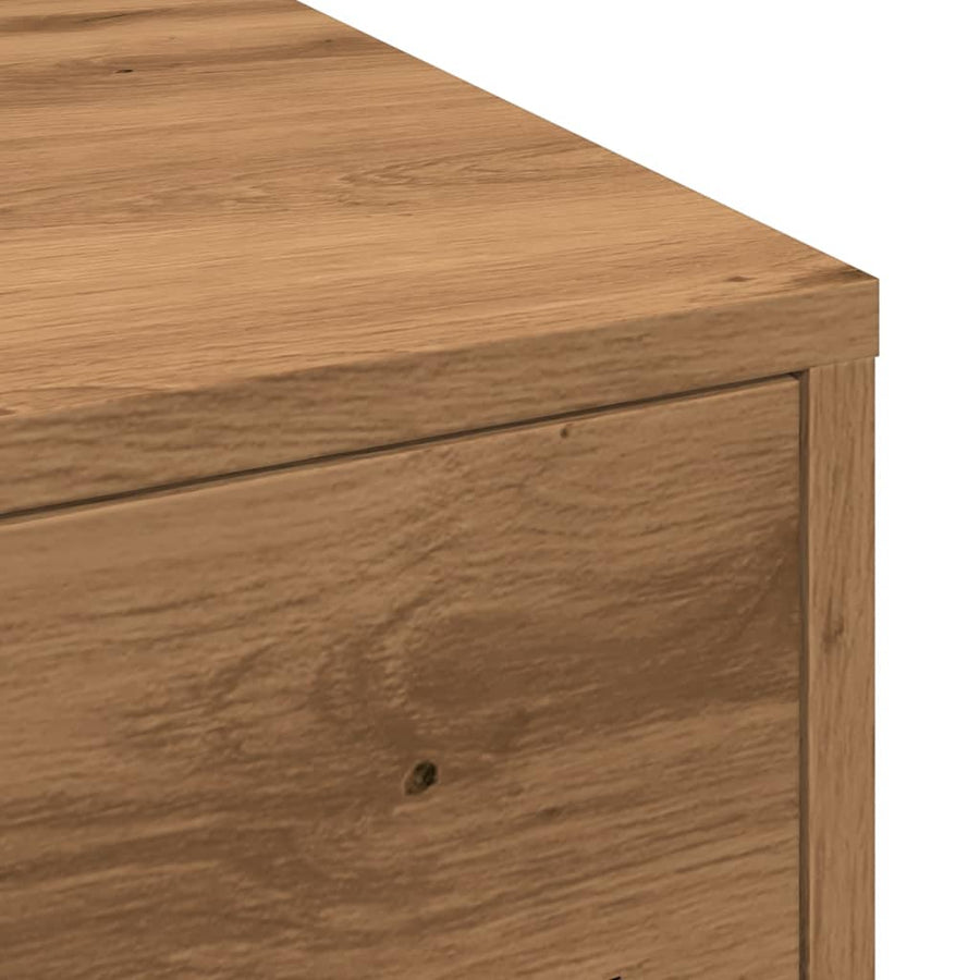 Badkamerkast smal met wielen bewerkt hout artisanaal eikenkleur