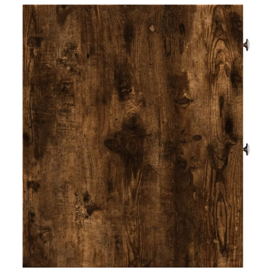 Badkamerkast smal met wielen bewerkt hout gerookt eikenkleurig