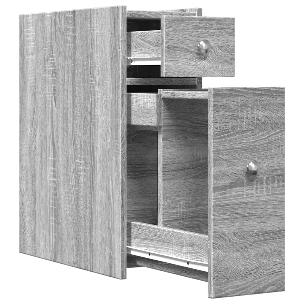 Badkamerkast smal met wielen bewerkt hout grijs sonoma eiken