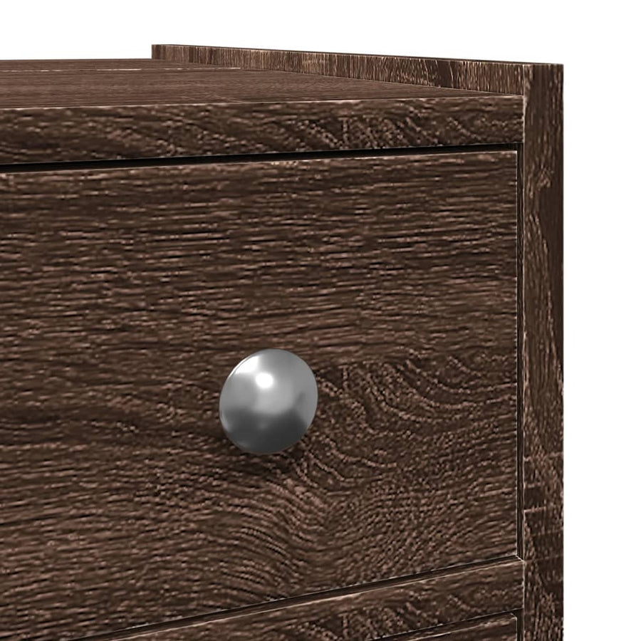 Badkamerkast smal met wielen bewerkt hout bruin eikenkleurig