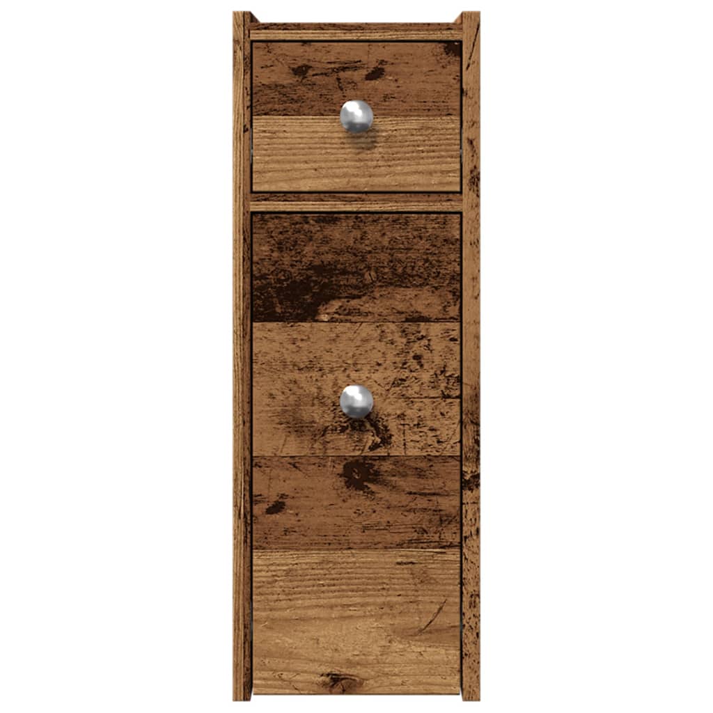 Badkamerkast smal met wielen bewerkt hout oud houtkleurig