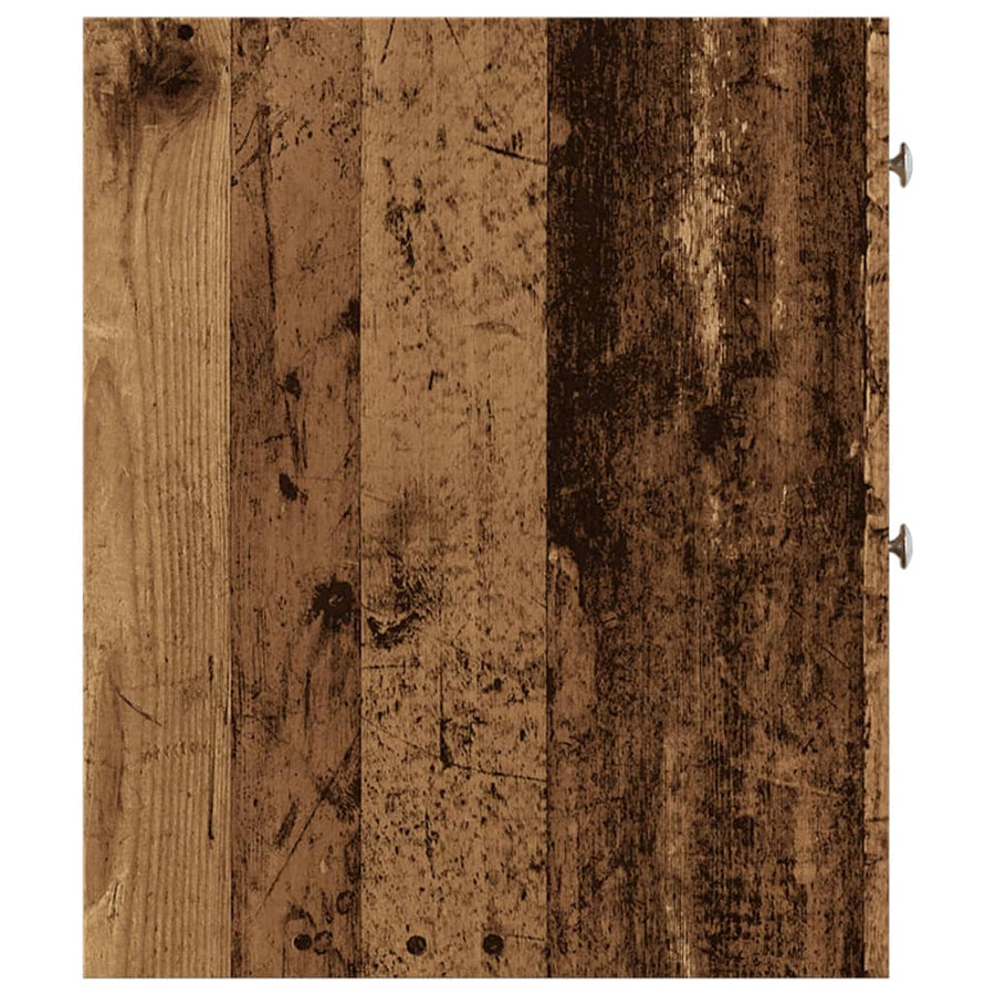 Badkamerkast smal met wielen bewerkt hout oud houtkleurig