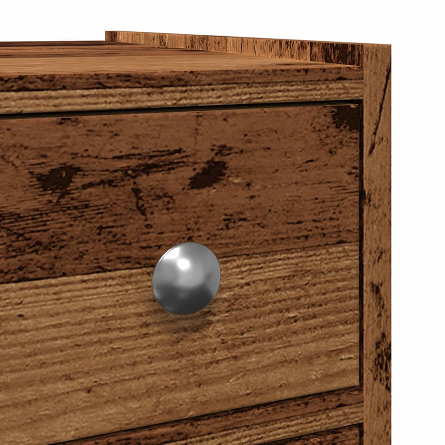 Badkamerkast smal met wielen bewerkt hout oud houtkleurig