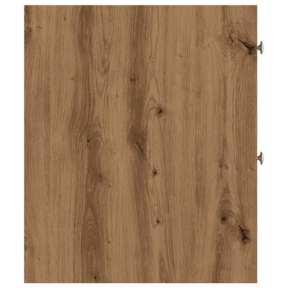 Badkamerkast smal met wielen bewerkt hout artisanaal eikenkleur