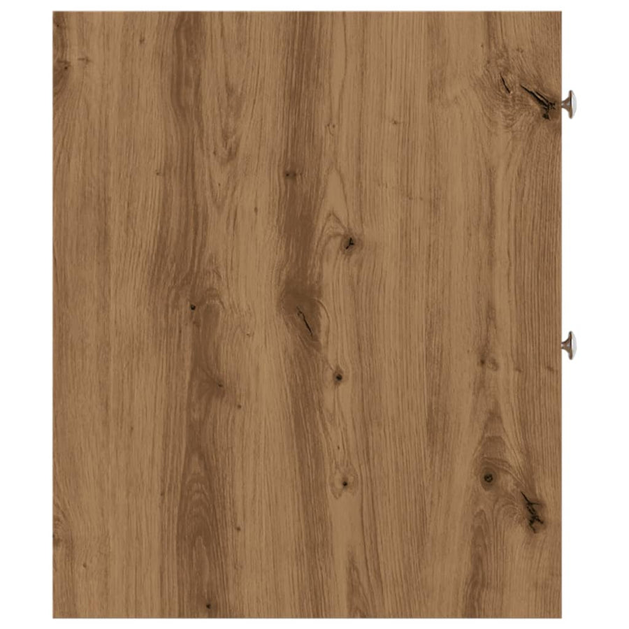 Badkamerkast smal met wielen bewerkt hout artisanaal eikenkleur