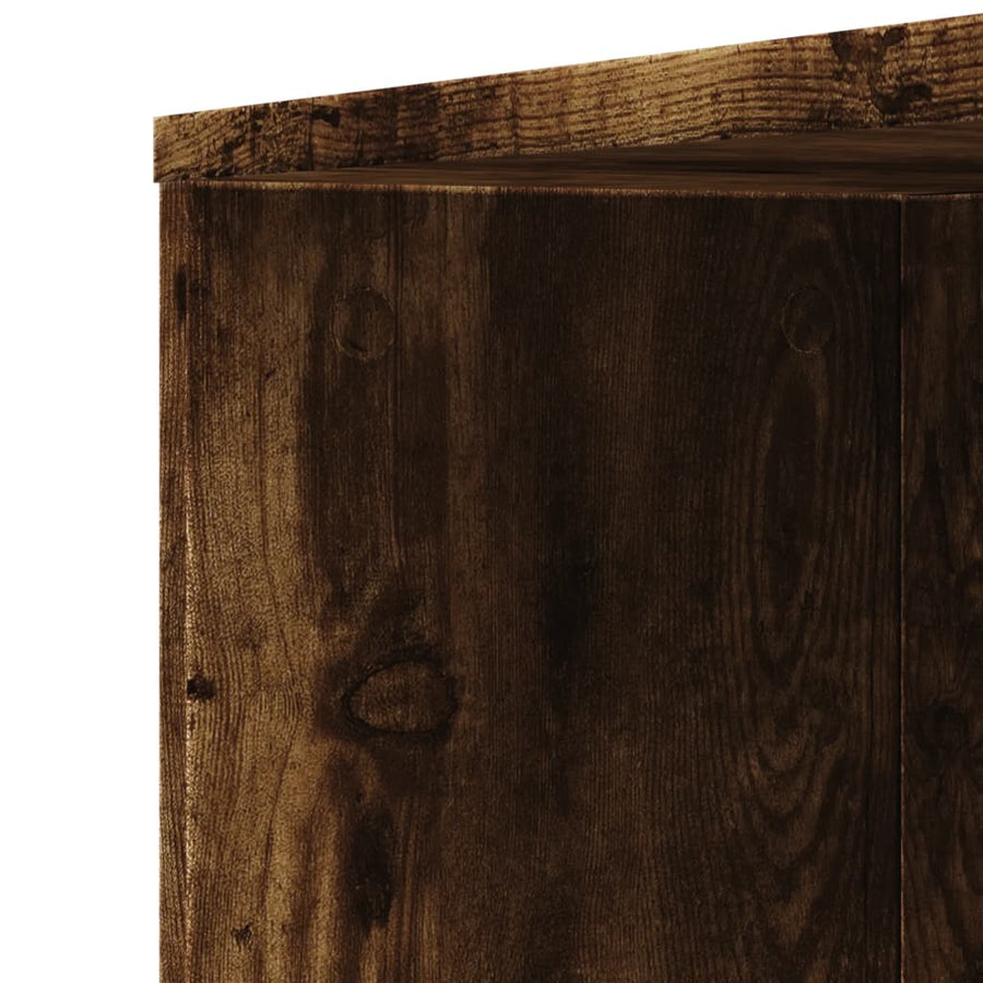 Badkamerkast smal met wielen bewerkt hout gerookt eikenkleurig