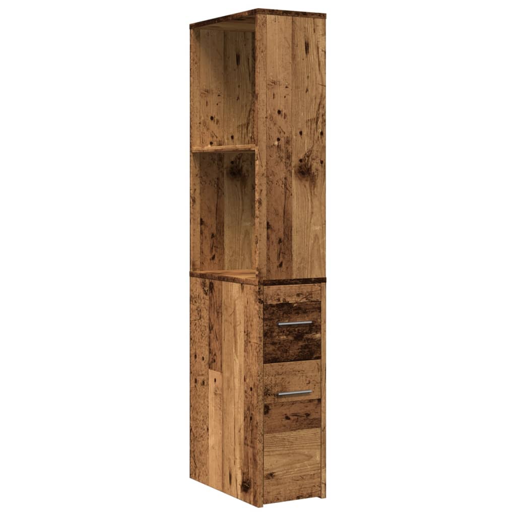 Badkamerkast smal met wielen bewerkt hout oud houtkleurig