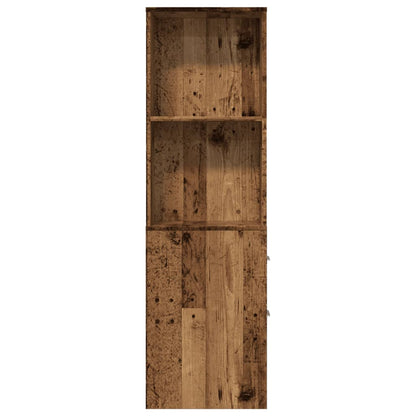 Badkamerkast smal met wielen bewerkt hout oud houtkleurig