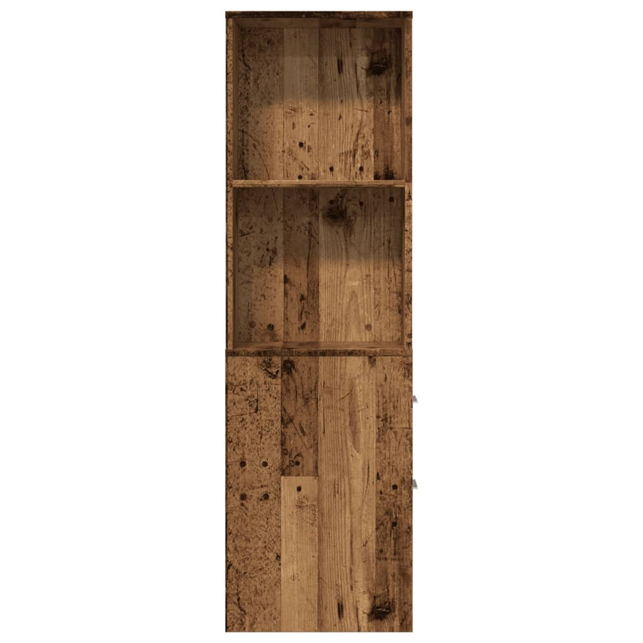 Badkamerkast smal met wielen bewerkt hout oud houtkleurig