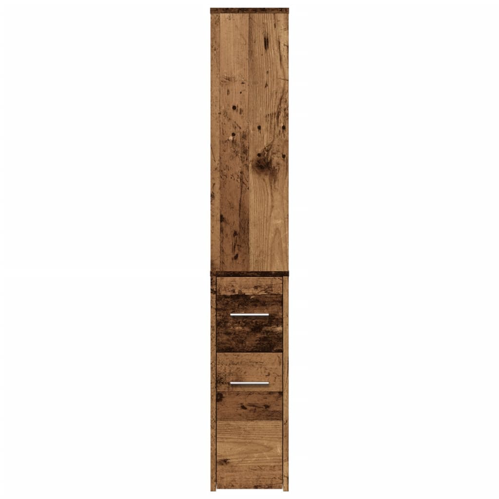 Badkamerkast smal met wielen bewerkt hout oud houtkleurig