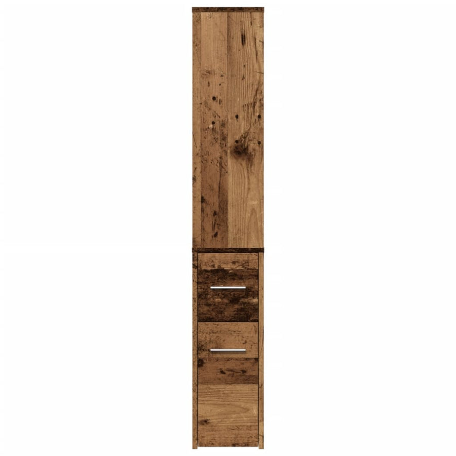 Badkamerkast smal met wielen bewerkt hout oud houtkleurig