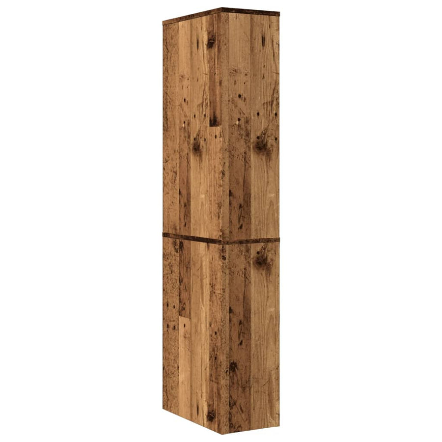 Badkamerkast smal met wielen bewerkt hout oud houtkleurig