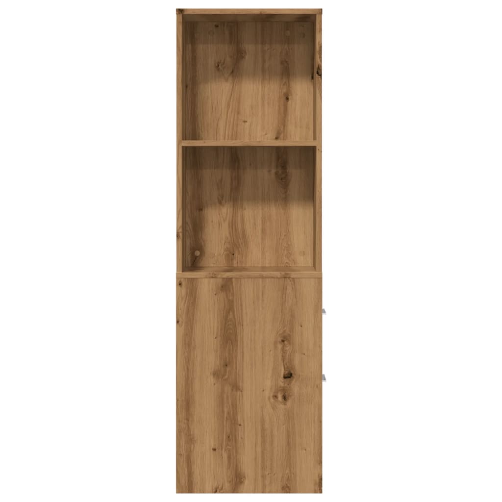 Badkamerkast smal met wielen bewerkt hout artisanaal eikenkleur