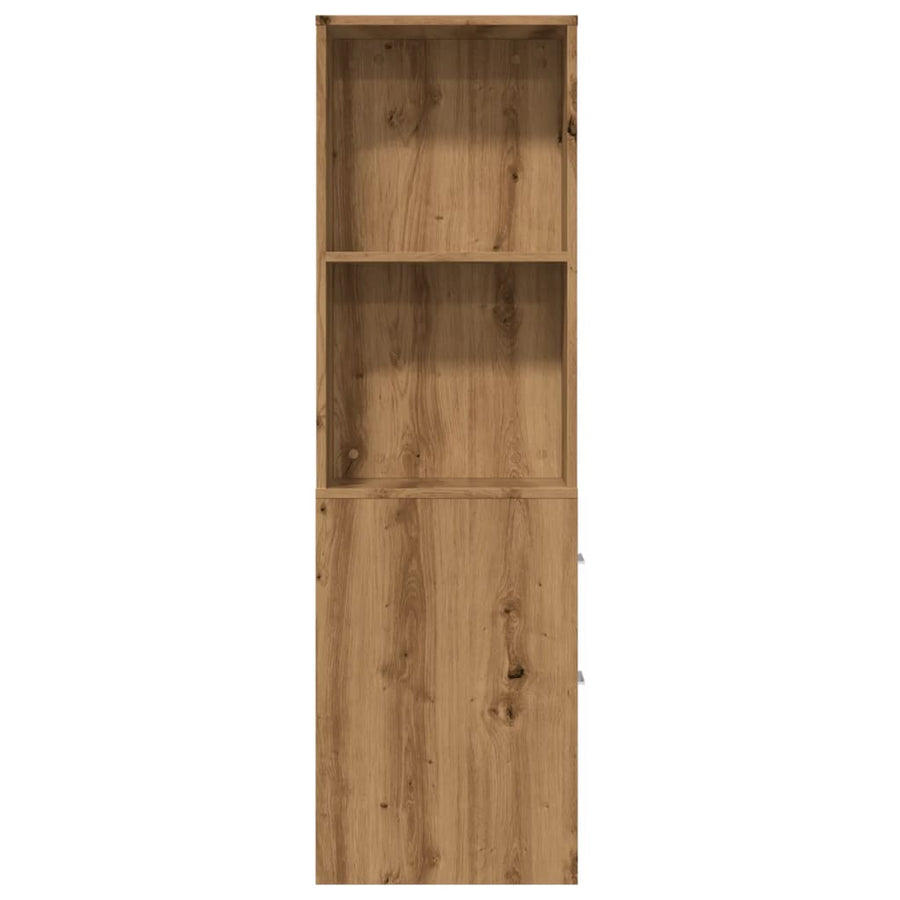 Badkamerkast smal met wielen bewerkt hout artisanaal eikenkleur