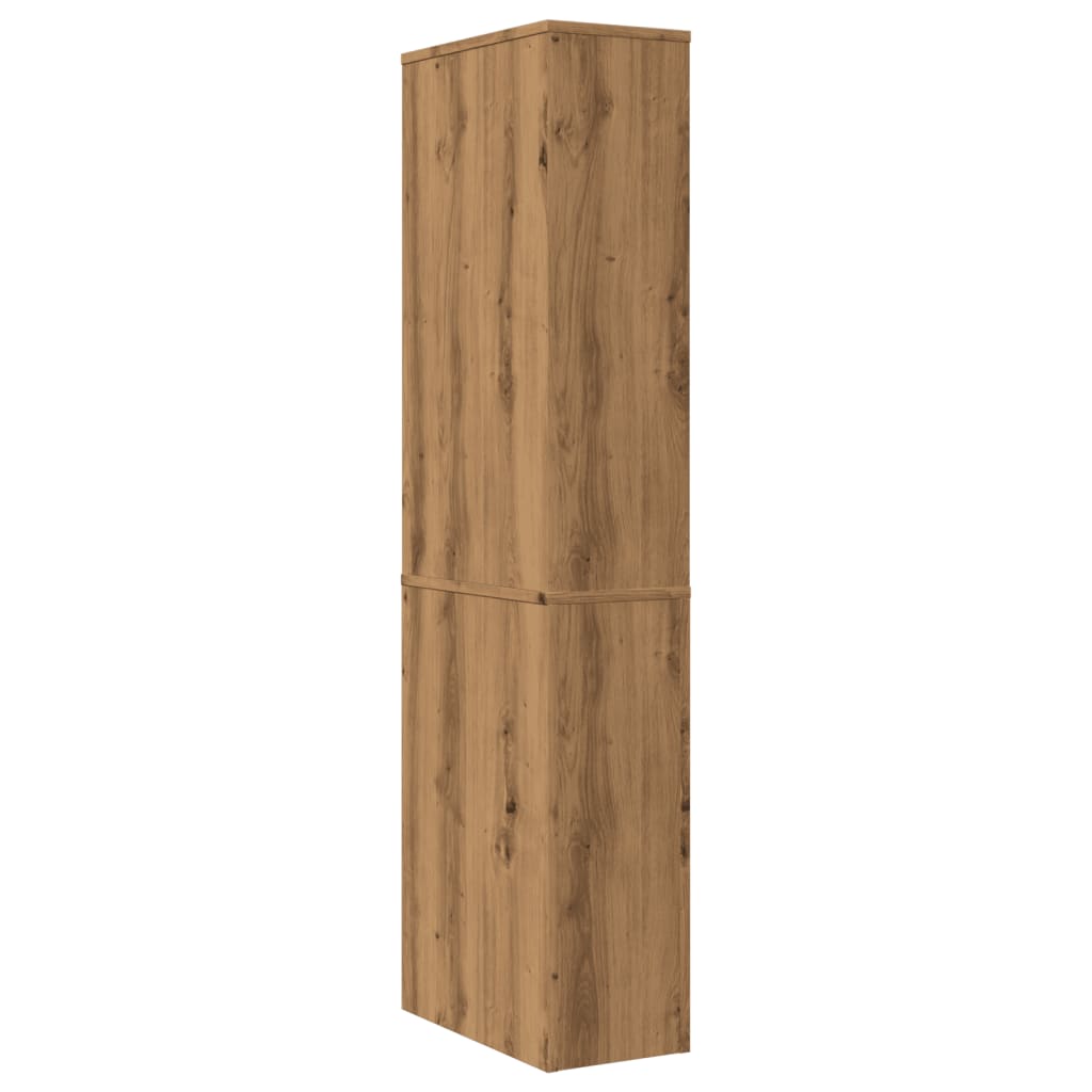 Badkamerkast smal met wielen bewerkt hout artisanaal eikenkleur