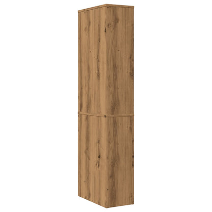 Badkamerkast smal met wielen bewerkt hout artisanaal eikenkleur
