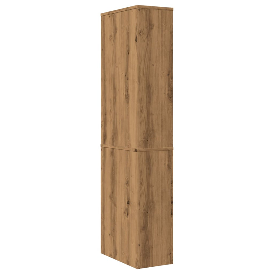 Badkamerkast smal met wielen bewerkt hout artisanaal eikenkleur