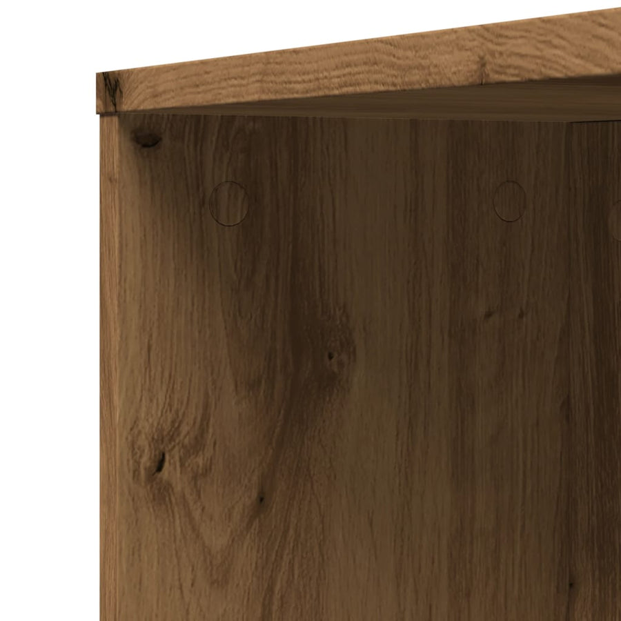 Badkamerkast smal met wielen bewerkt hout artisanaal eikenkleur