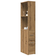 Badkamerkast smal met wielen 22x41x135 cm bewerkt hout eikenkleur