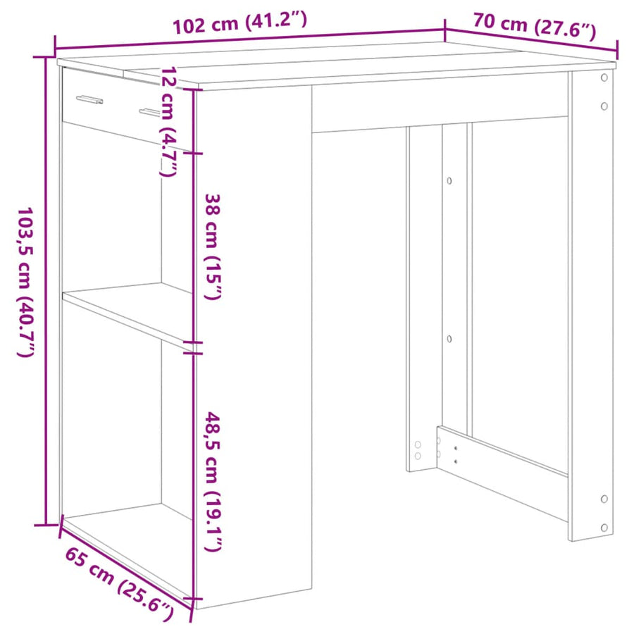 Bartafel 102x70x103,5 cm bewerkt hout gerookt eikenkleurig