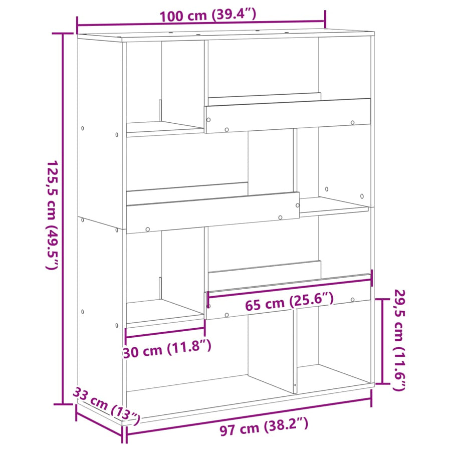Boekenkast 100x33x125,5 cm bewerkt hout grijs sonoma eikenkleur