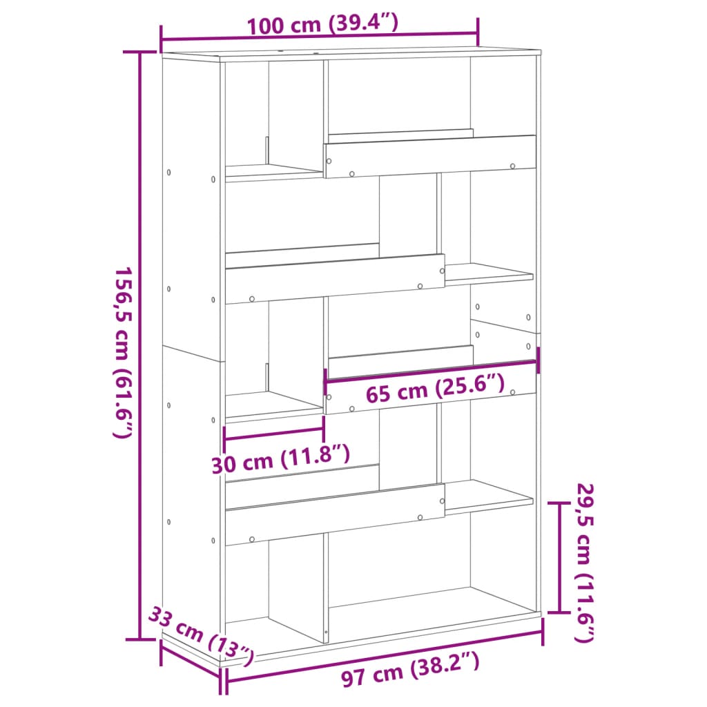 Boekenkast 100x33x156,5 cm bewerkt hout sonoma eikenkleurig