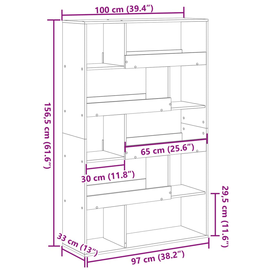 Boekenkast 100X33X156,5 Cm Bewerkt Hout Kleurig 156.5 cm