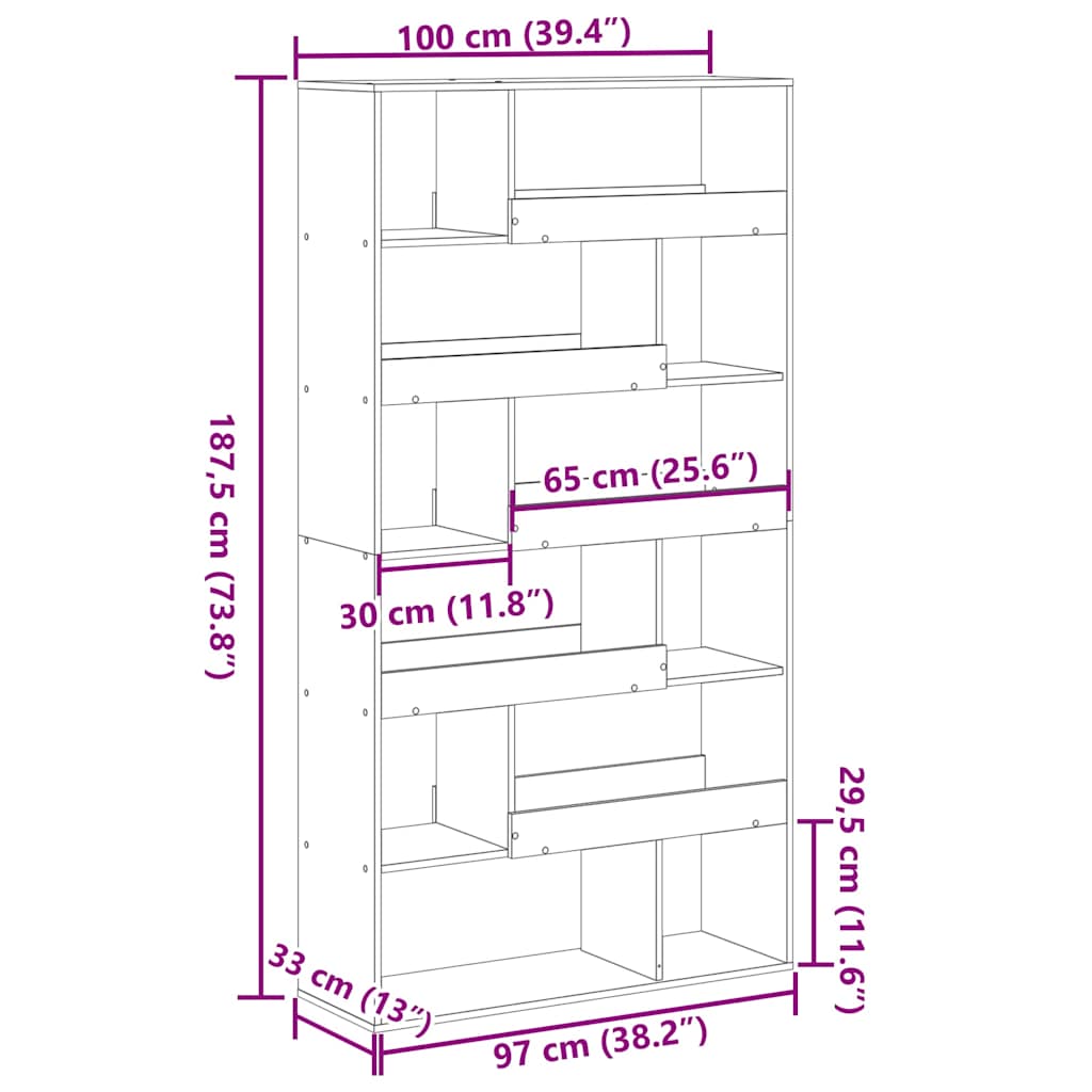 Boekenkast 100X33X187,5 Cm Bewerkt Hout 187.5 cm