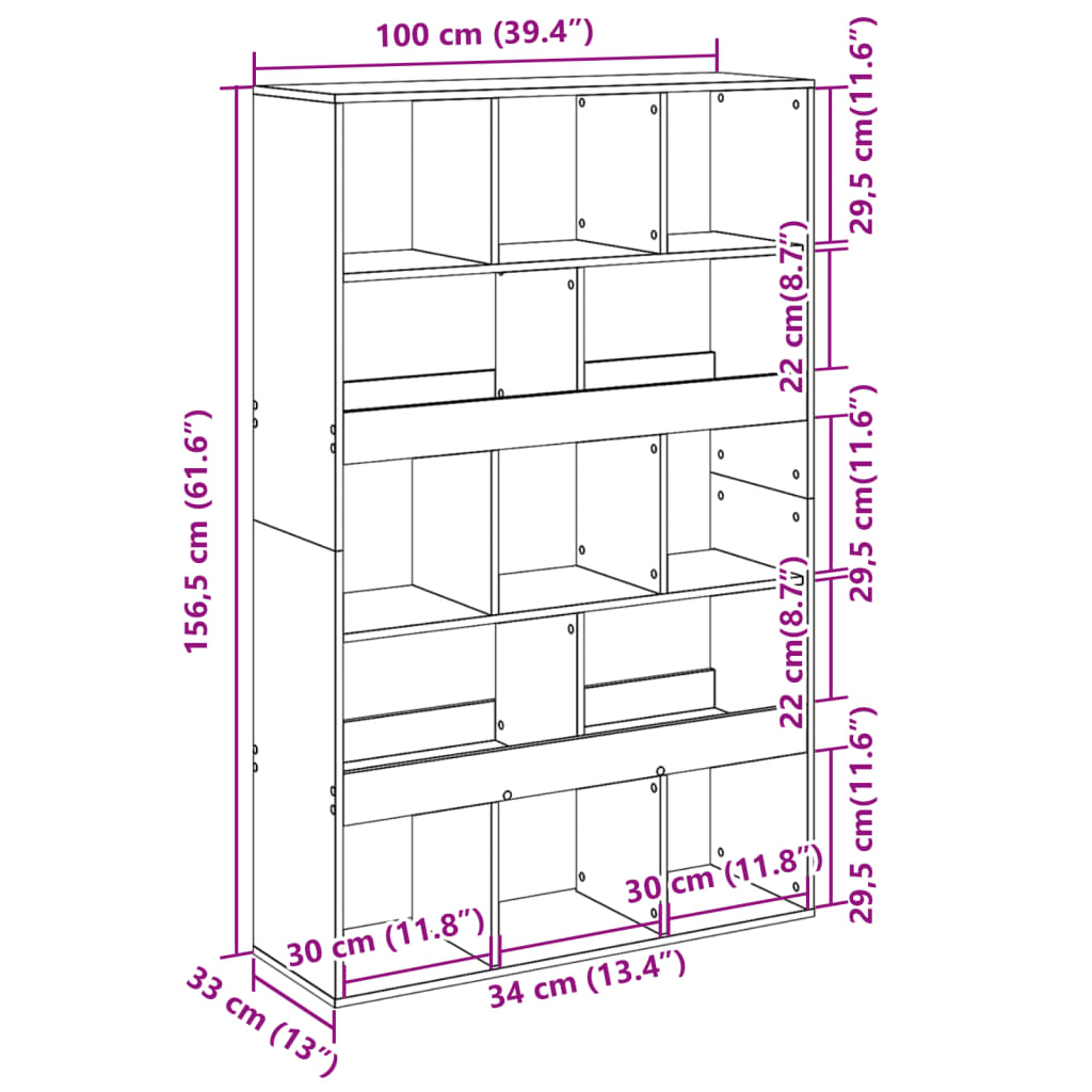 Boekenkast 100x33x156,5 cm bewerkt hout grijs sonoma eikenkleur