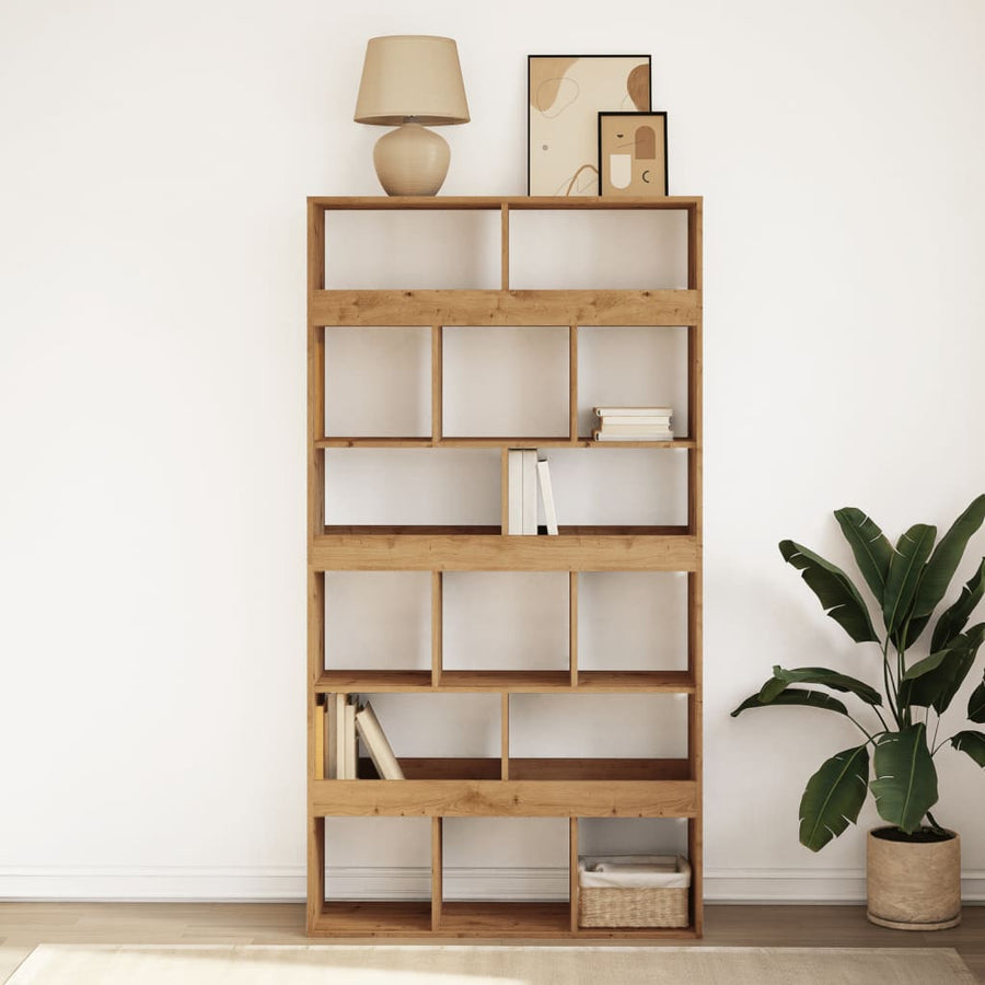 Boekenkast 100x33x187,5 cm bewerkt hout artisanaal eikenkleurig