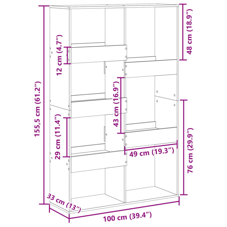 Boekenkast 100x33x155,5 cm bewerkt hout oud houtkleurig