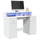 Desk with LED lighting 120x55x91 cm engineered wood white