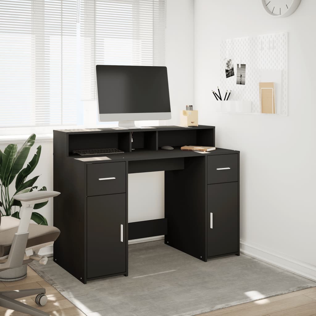 Bureau met LED-verlichting 120x55x91 cm bewerkt hout zwart