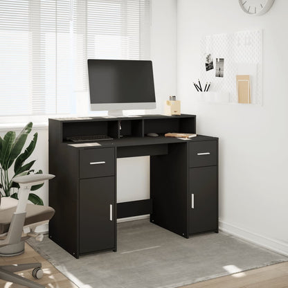 Bureau met LED-verlichting 120x55x91 cm bewerkt hout zwart