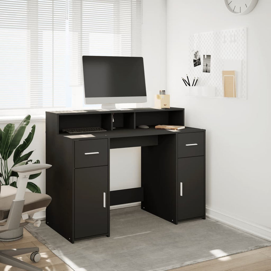 Bureau met LED-verlichting 120x55x91 cm bewerkt hout zwart