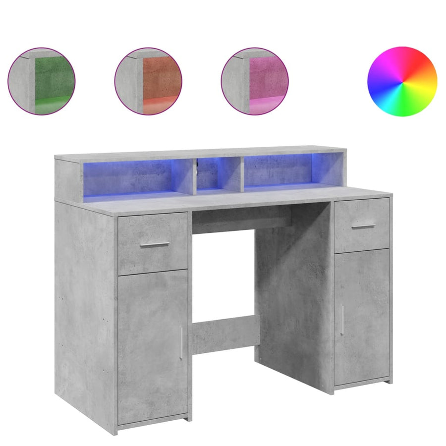 Bureau met LED-verlichting 120x55x91 cm bewerkt hout betongrijs