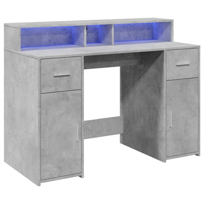 Bureau met LED-verlichting 120x55x91 cm bewerkt hout betongrijs