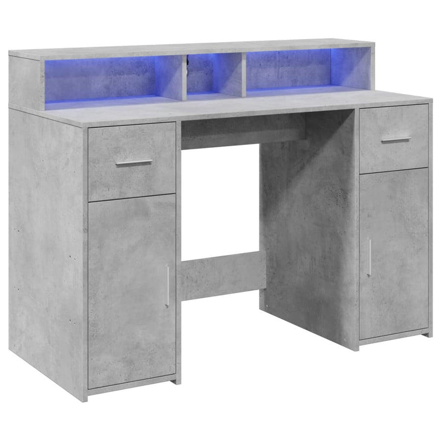 Bureau met LED-verlichting 120x55x91 cm bewerkt hout betongrijs