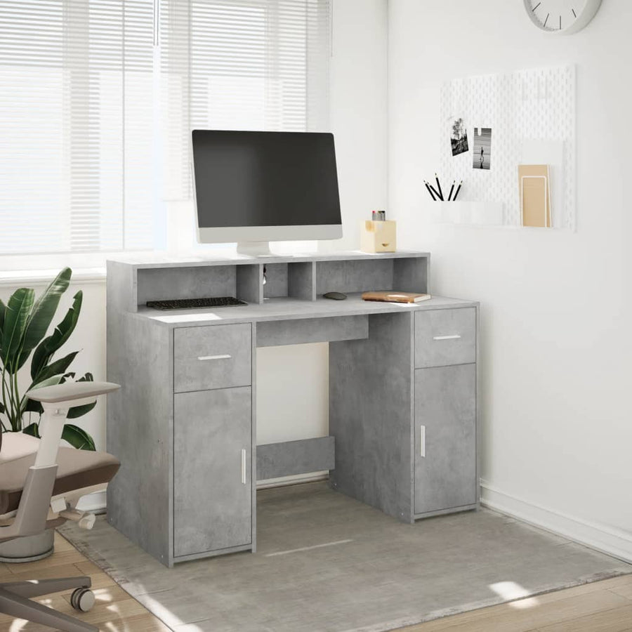 Bureau met LED-verlichting 120x55x91 cm bewerkt hout betongrijs