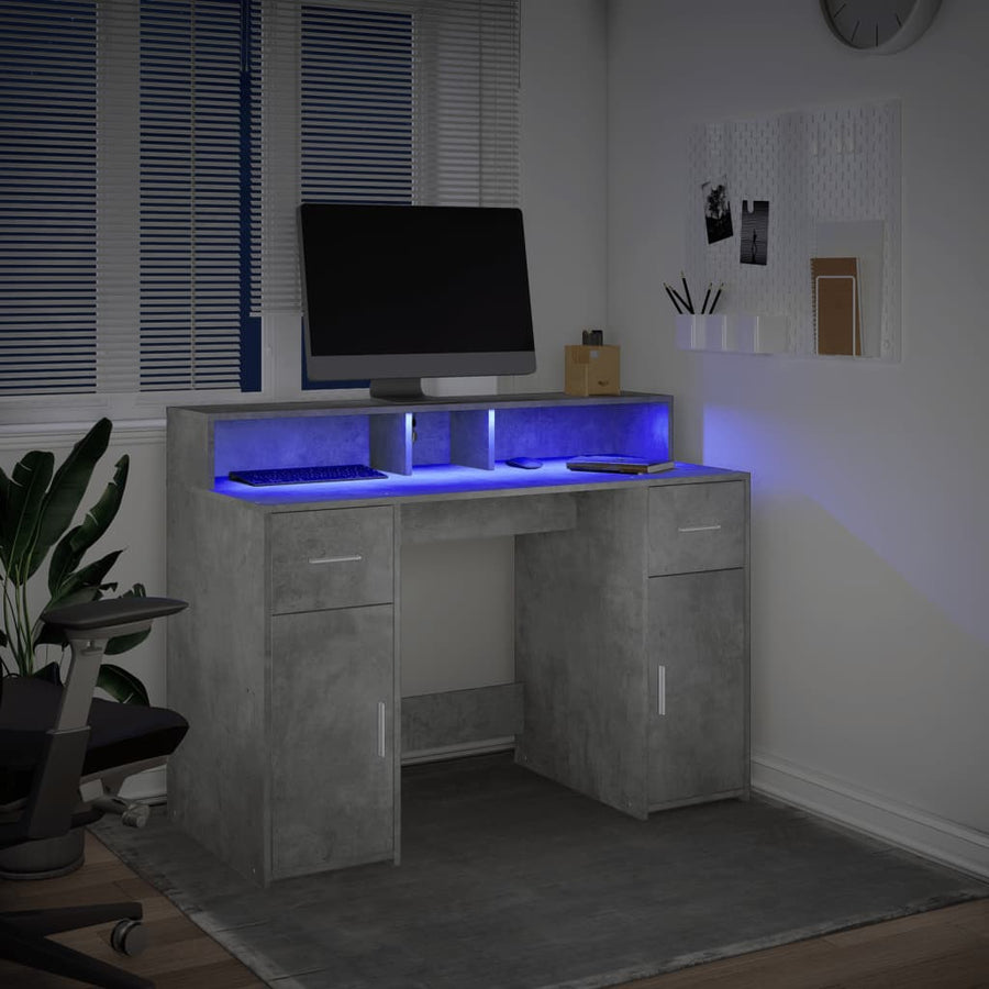 Bureau met LED-verlichting 120x55x91 cm bewerkt hout betongrijs