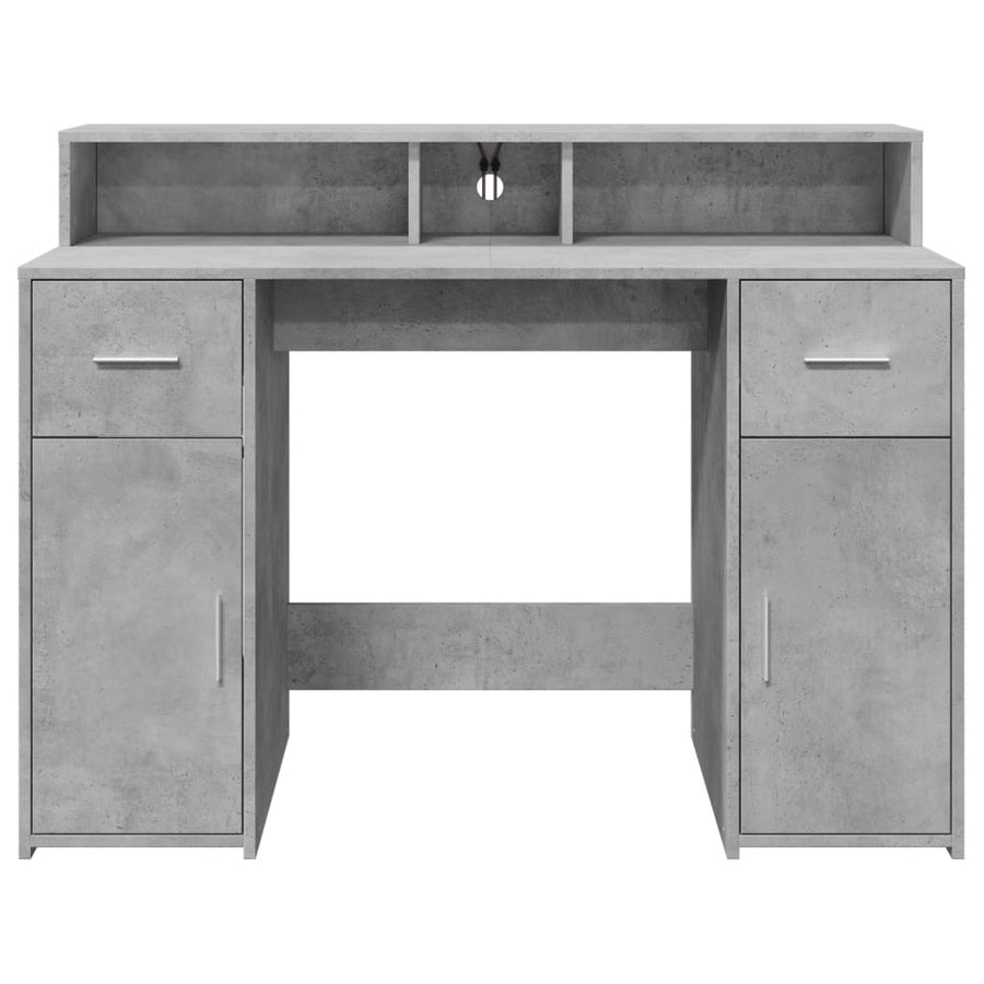 Bureau met LED-verlichting 120x55x91 cm bewerkt hout betongrijs