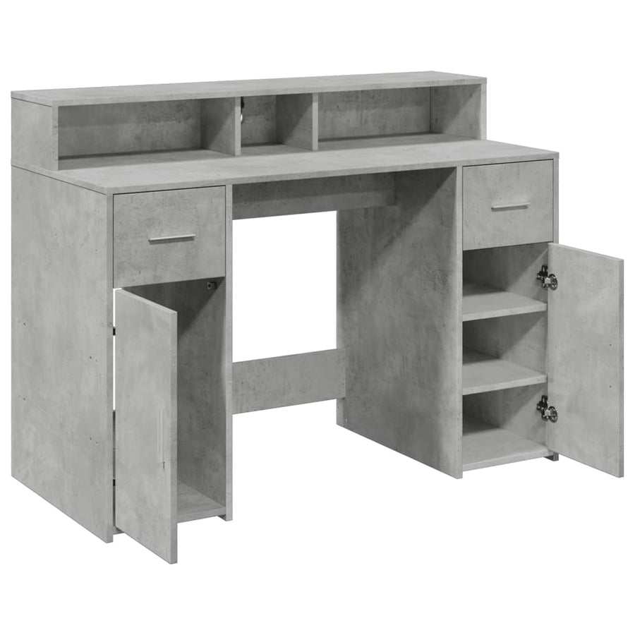 Bureau met LED-verlichting 120x55x91 cm bewerkt hout betongrijs