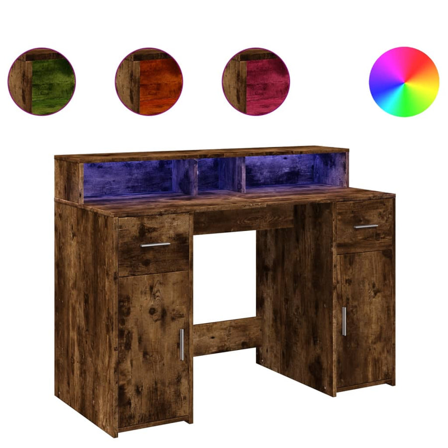 Bureau met LED-verlichting 120x55x91 cm hout gerookt eikenkleur