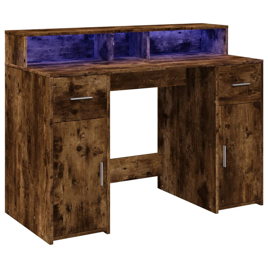 Bureau met LED-verlichting 120x55x91 cm hout gerookt eikenkleur
