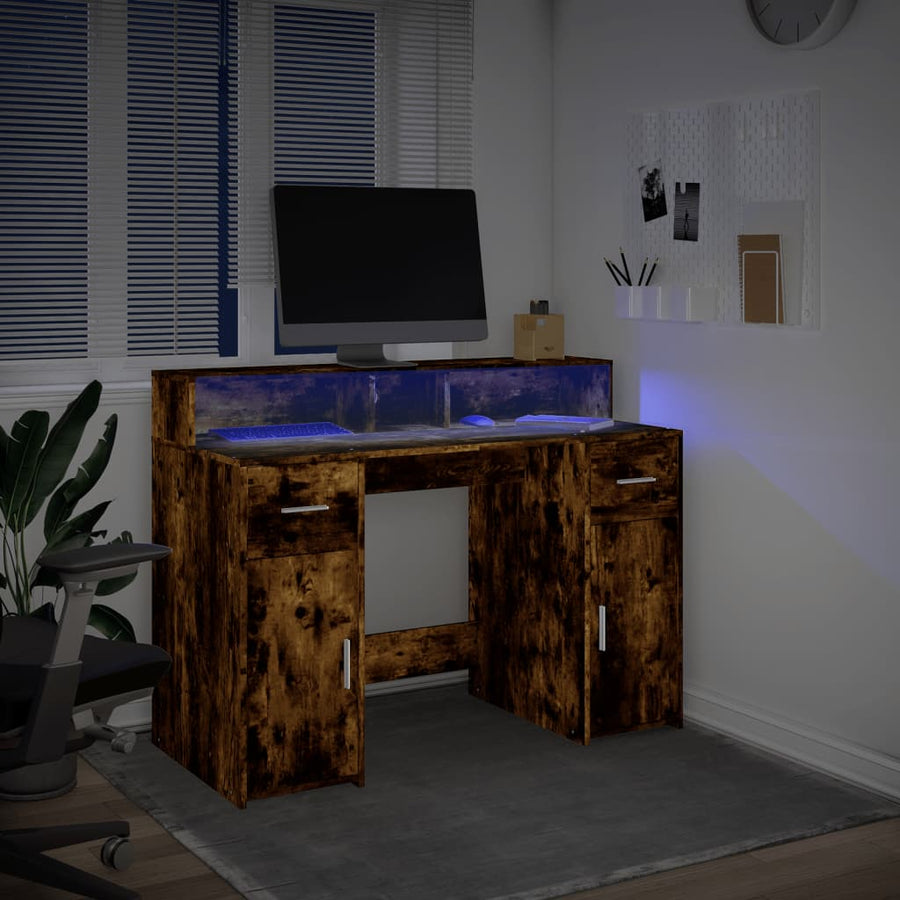 Bureau met LED-verlichting 120x55x91 cm hout gerookt eikenkleur