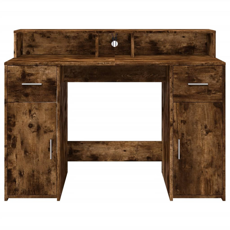 Bureau met LED-verlichting 120x55x91 cm hout gerookt eikenkleur